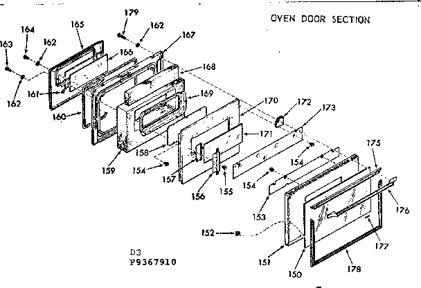 Kenmore 9119367910 oven door section diagram