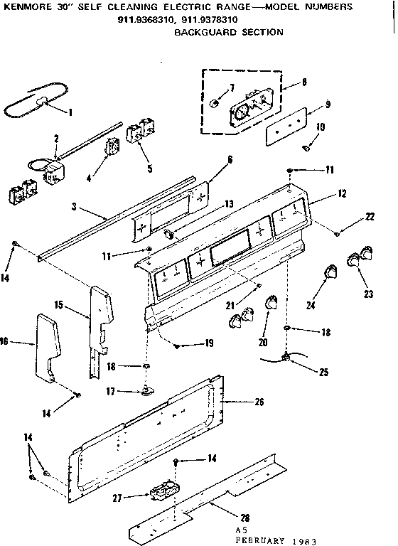Kenmore 9119378310 backguard section diagram