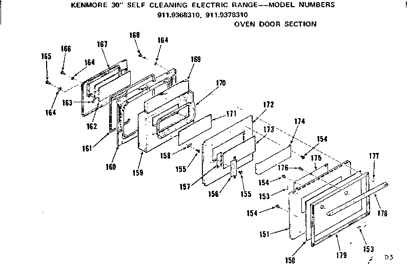 Kenmore 9119378310 oven door section diagram