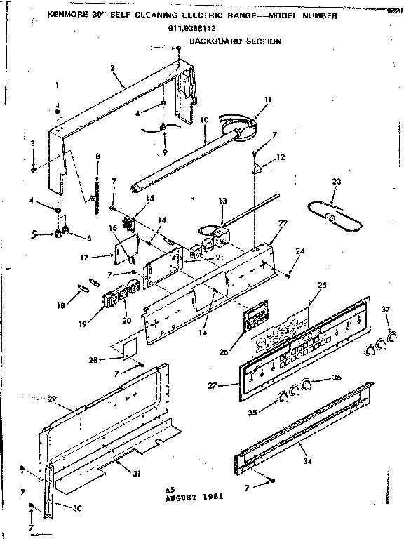 Kenmore 9119388112 backguard section diagram
