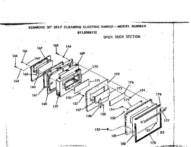 Kenmore 9119388112 oven door section diagram
