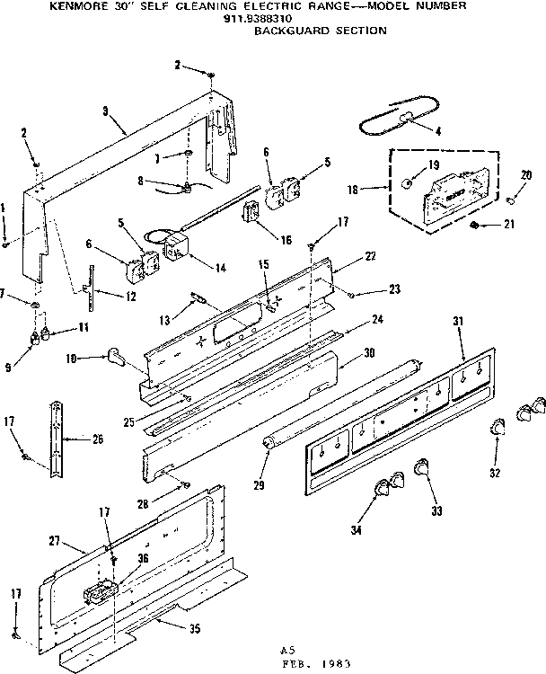 Kenmore 9119388310 backguard section diagram