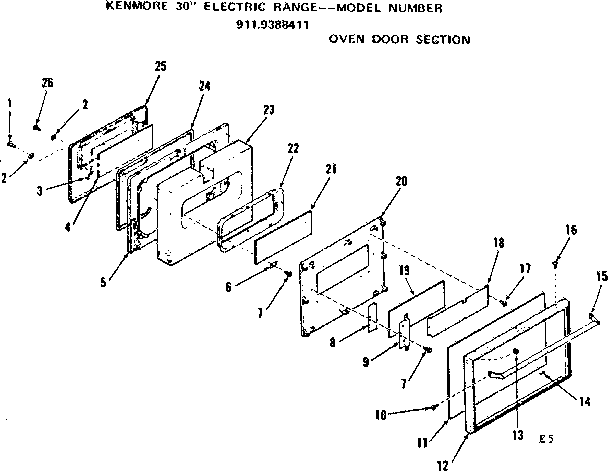 Kenmore 9119388411 oven door section diagram