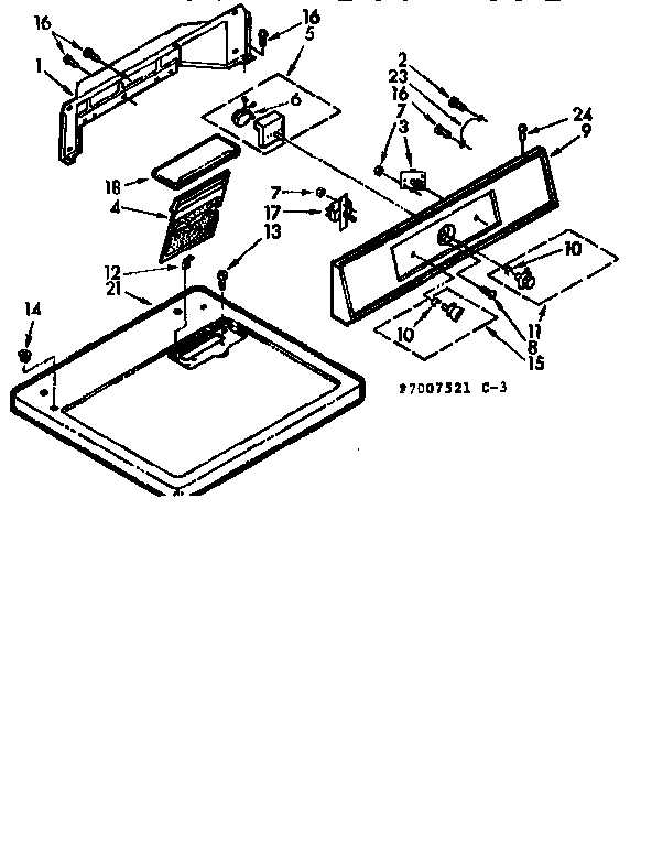 Kenmore 1107007521 top and console assembly diagram