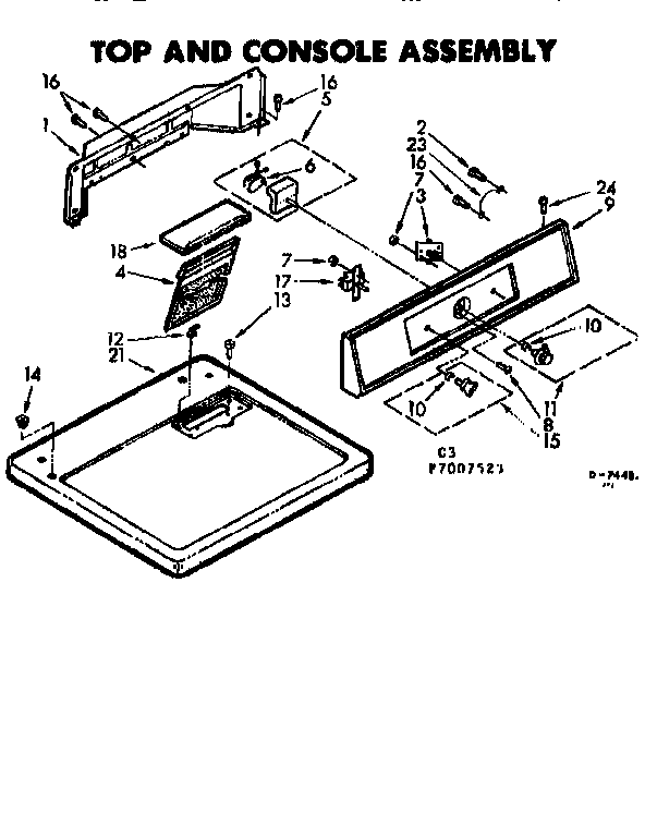 Kenmore 1107007523 top and console asm diagram