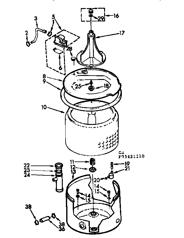 Kenmore 11071421210 tub & basket assembly diagram