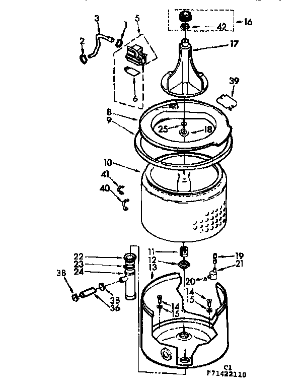 Kenmore 11071422210 tub and basket assembly diagram