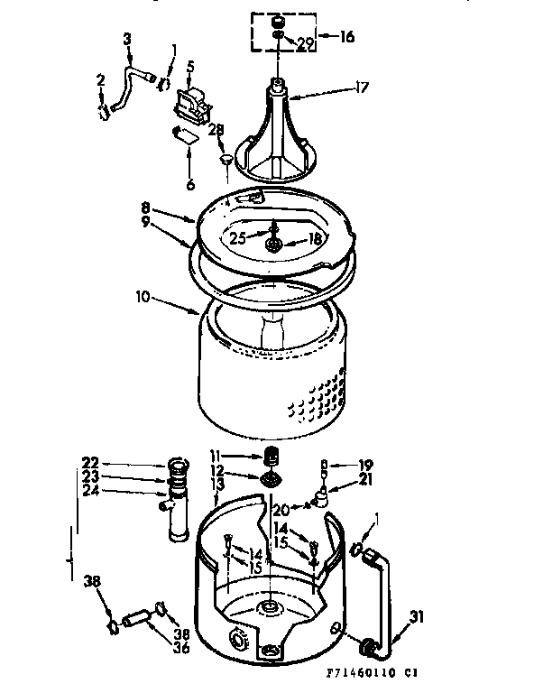 Kenmore 11071460210 tub & basket assembly diagram