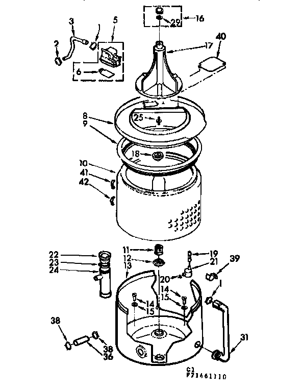Kenmore 11071461610 tub and basket assembly diagram