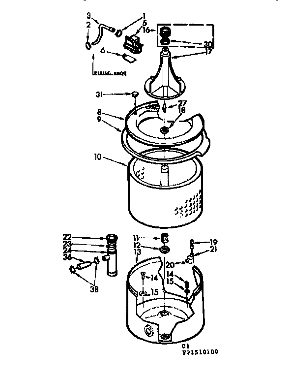 Kenmore 11071510100 tub and basket assembly diagram
