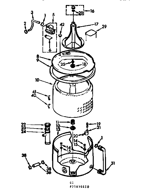 Kenmore 11071670210 tub and basket assembly diagram