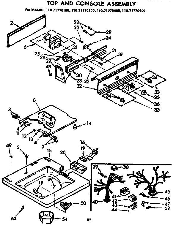 Kenmore 11071770200 top and console assembly diagram
