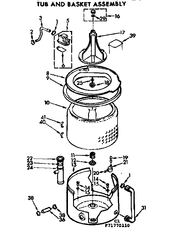 Kenmore 11071770210 tub and basket assembly diagram