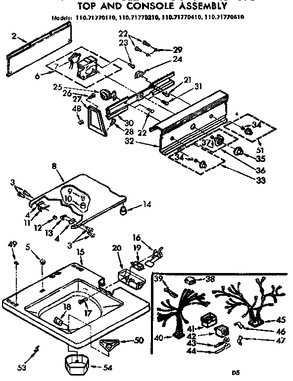 Kenmore 11071770210 top and console assembly diagram