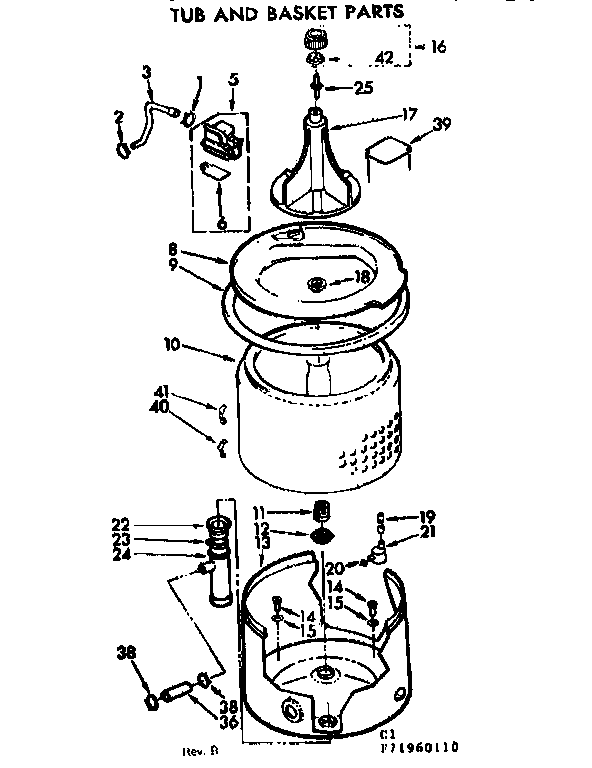 Kenmore 11071960210 tub and basket parts diagram