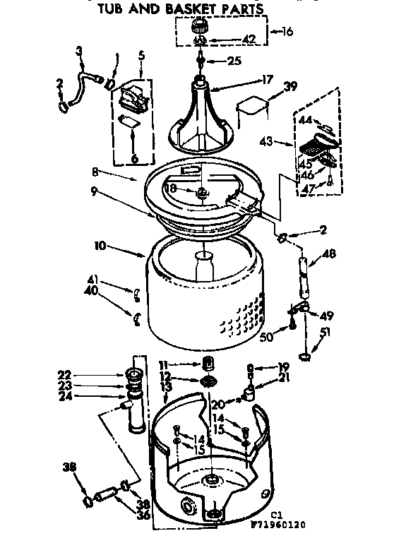 Kenmore 11071960420 tub and basket parts diagram