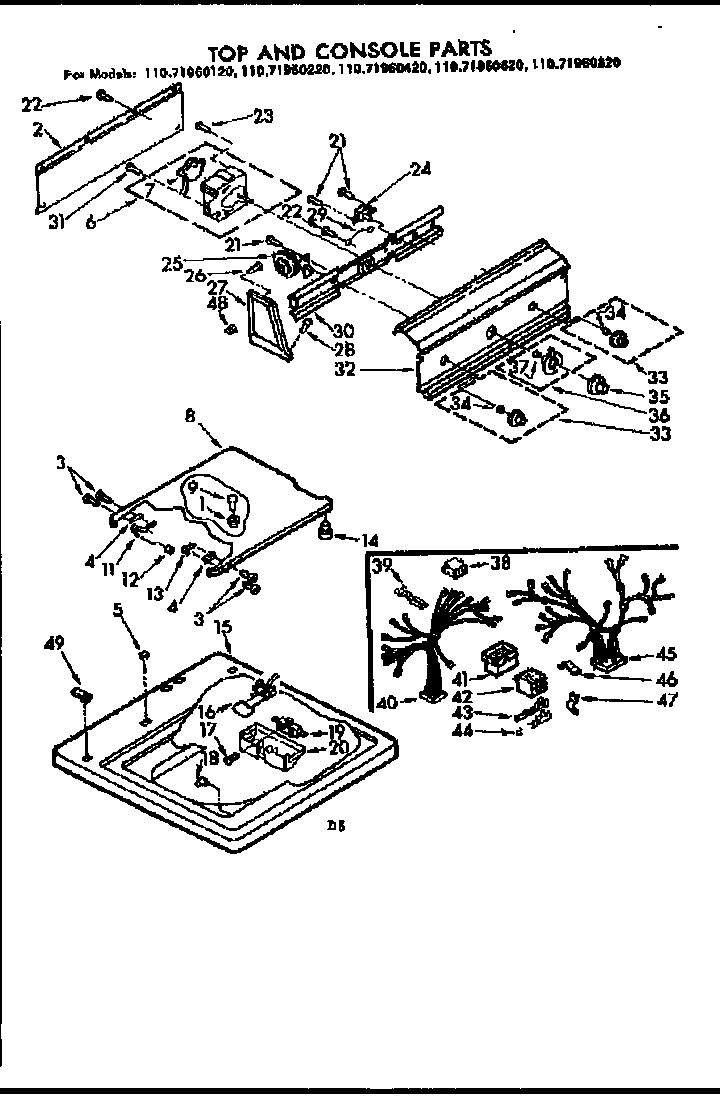 Kenmore 11071960420 top and console parts diagram