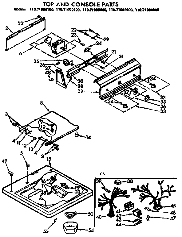 Kenmore 11071990600 top and console parts diagram