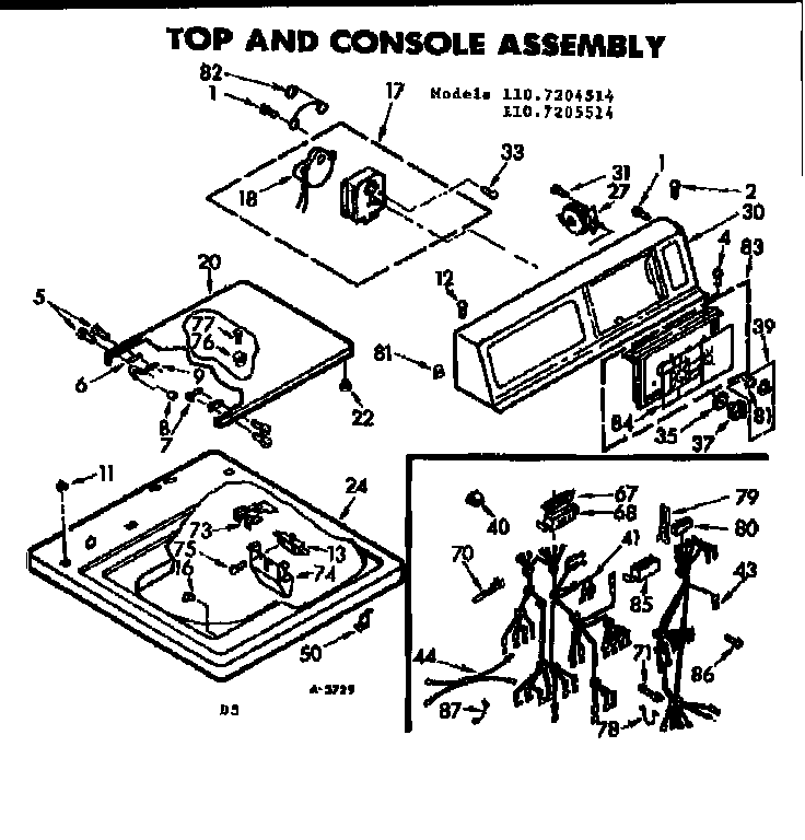 Kenmore 1107204514 top and console assembly diagram