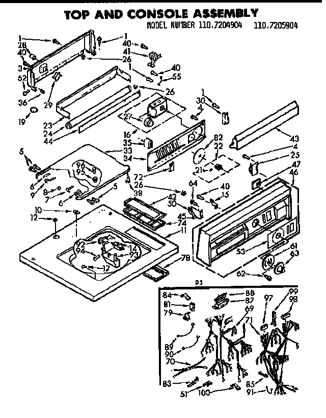 Kenmore 1107204904 top & console assembly diagram