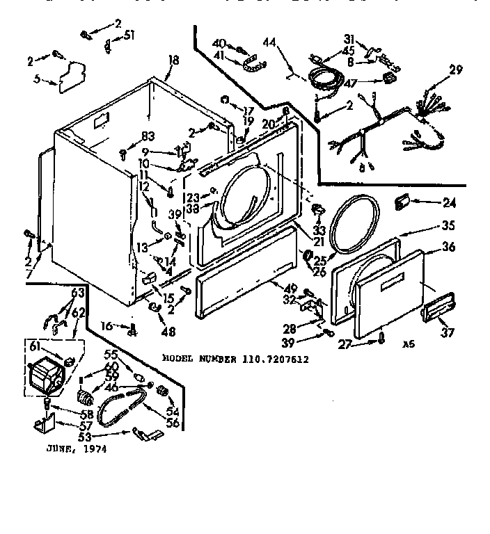 Kenmore 1107207612 cabinet parts diagram