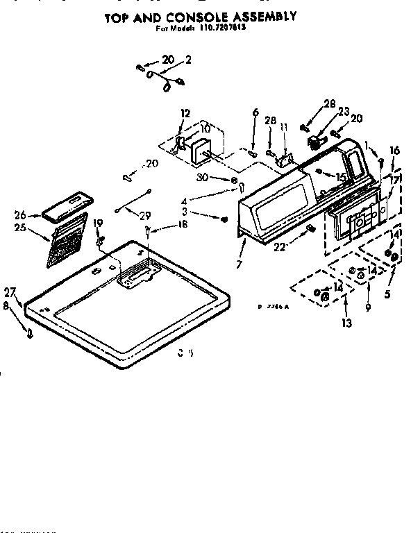 Kenmore 1107207613 top and console asm diagram