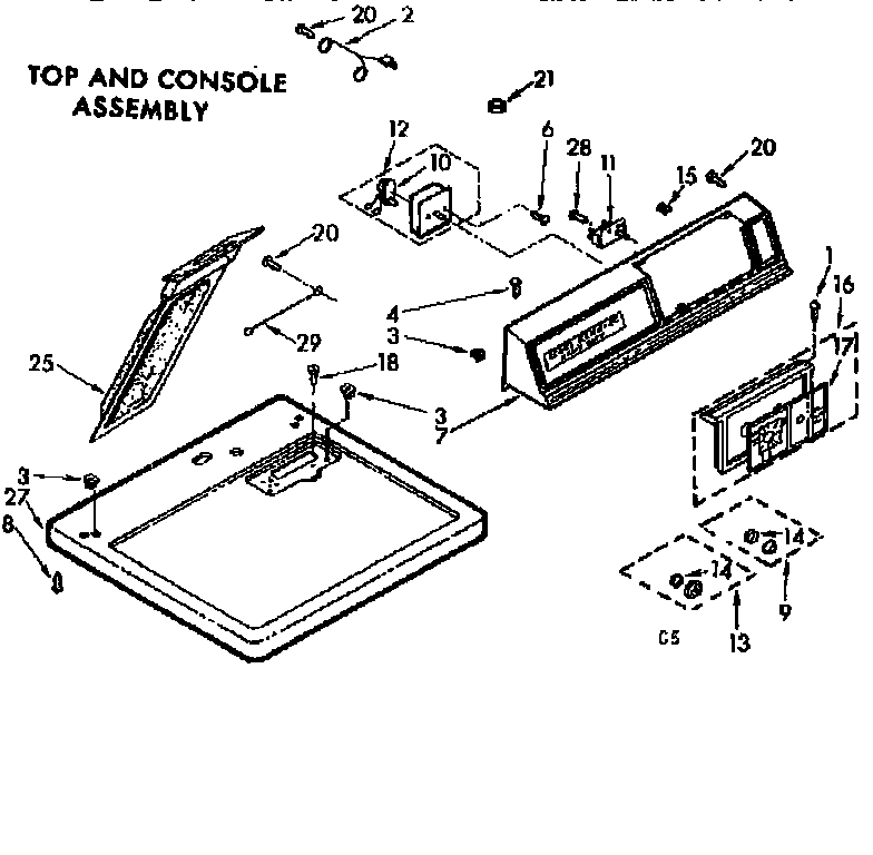 Kenmore 1107208510 top and console asm diagram