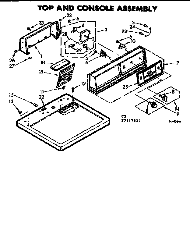 Kenmore 1107217624 top and console assembly diagram