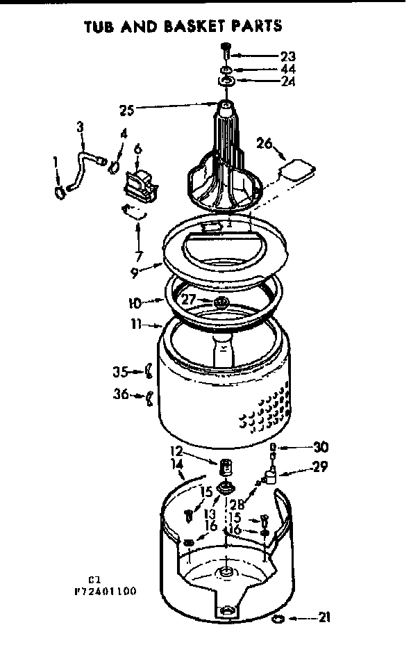 Kenmore 11072401400 tub and basket parts diagram