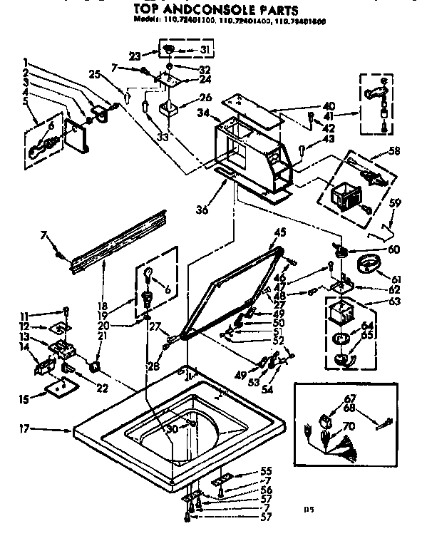 Kenmore 11072401400 top and console parts diagram