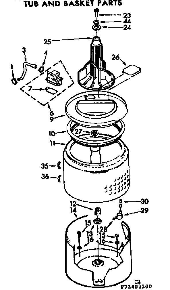 Kenmore 11072403600 tub and basket parts diagram