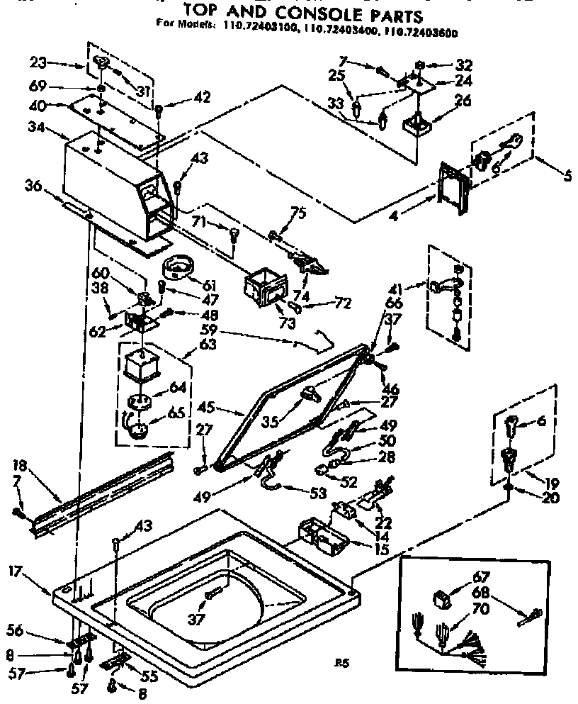 Kenmore 11072403600 top and console parts diagram