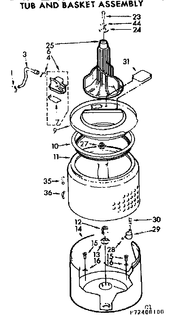 Kenmore 11072408600 tub and basket assembly diagram