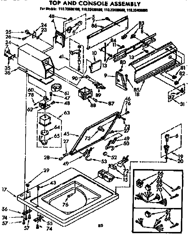 Kenmore 11072408600 top and console parts diagram