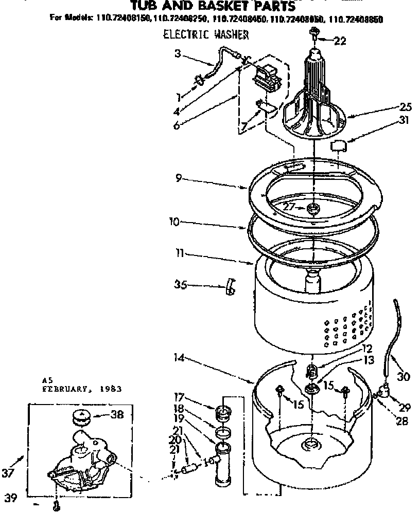 Kenmore 11072408650 tub and basket parts diagram