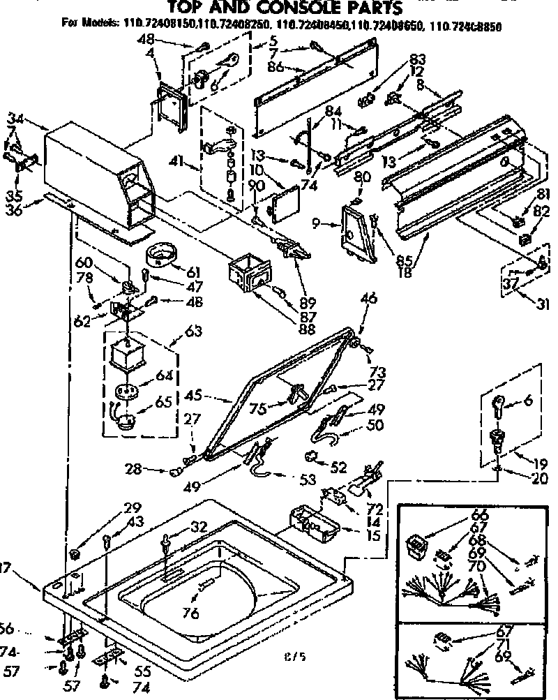 Kenmore 11072408650 top and console parts diagram