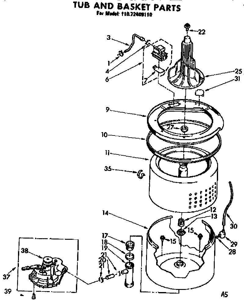Kenmore 11072409210 tub and basket parts diagram