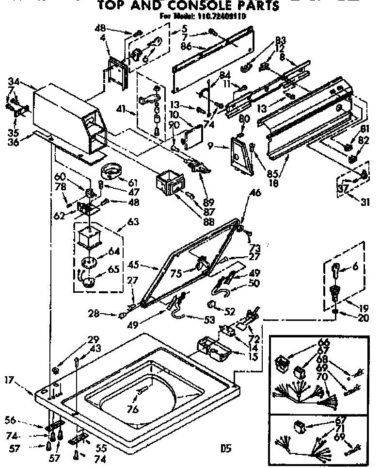 Kenmore 11072409210 top and console parts diagram
