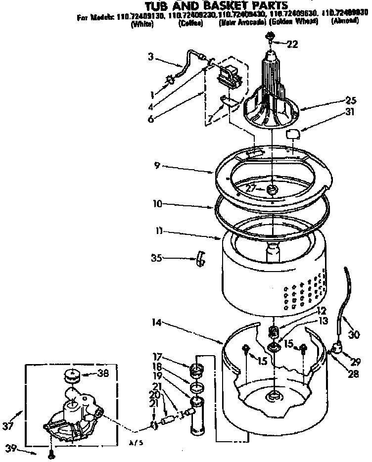 Kenmore 11072409630 tub and basket parts diagram