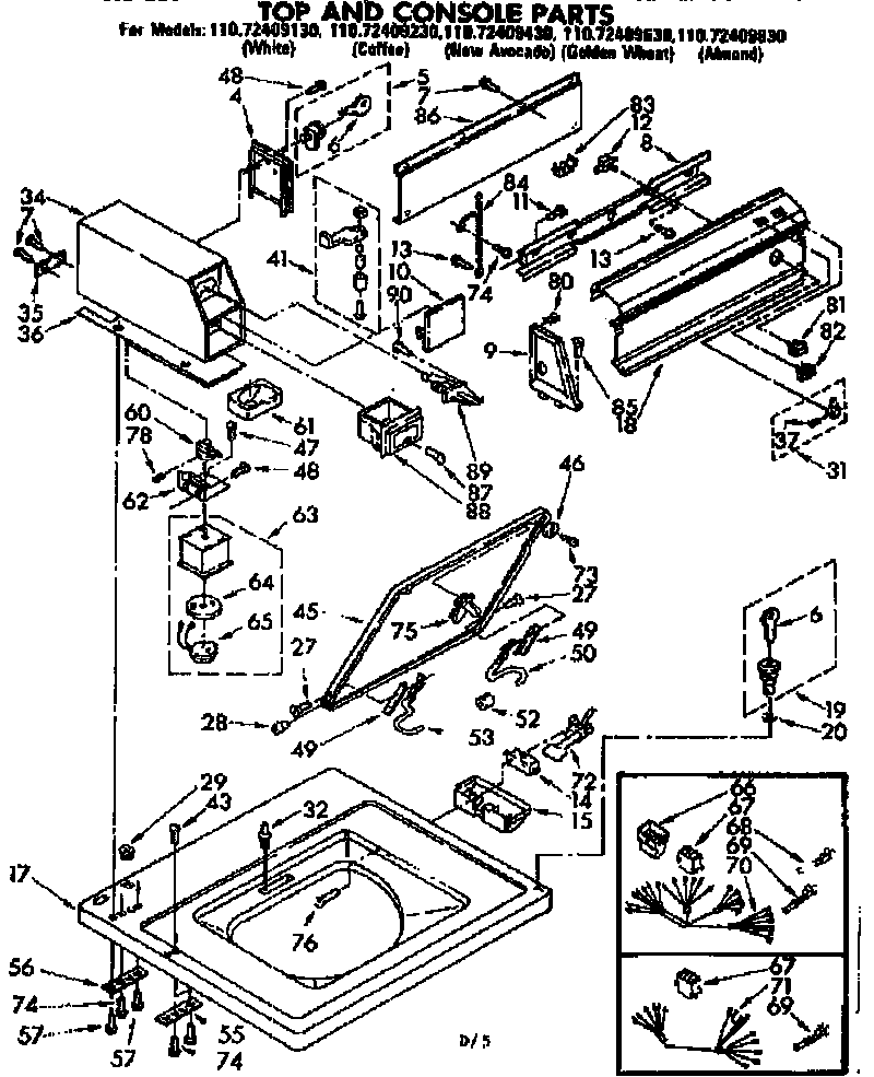 Kenmore 11072409630 top and console parts diagram
