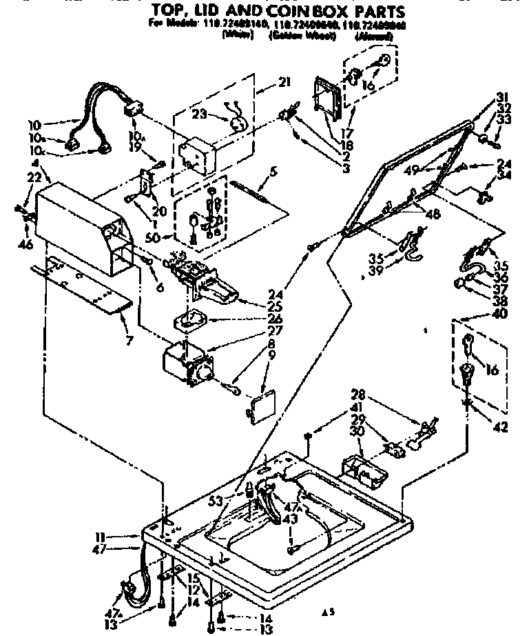 Kenmore 11072409840 top lid and coin box parts diagram