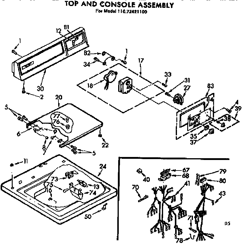Kenmore 11072421100 top and console assembly diagram
