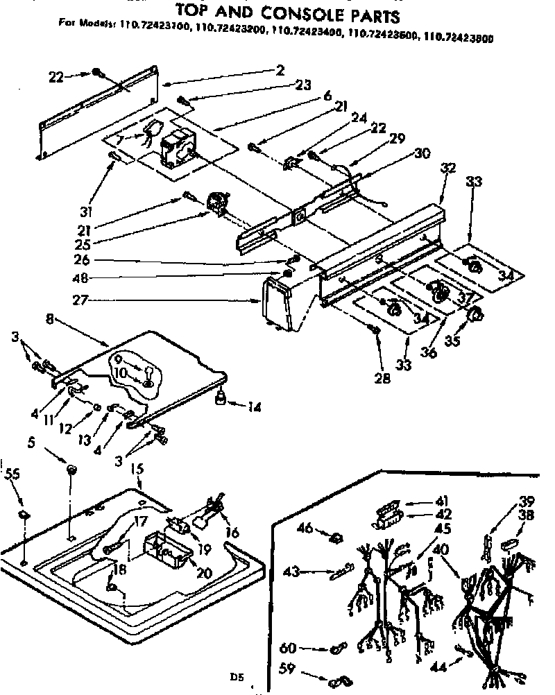 Kenmore 11072423200 top and console parts diagram