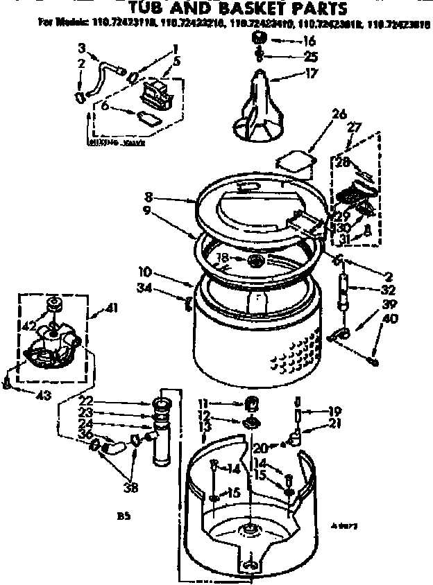 Kenmore 11072423610 tub and basket parts diagram