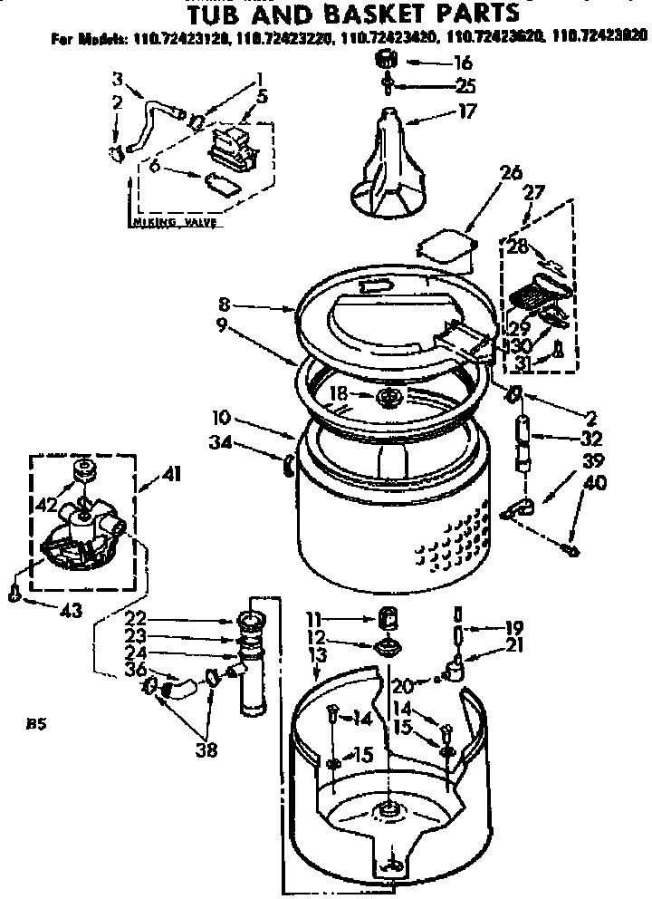 Kenmore 11072423220 tub and basket parts diagram