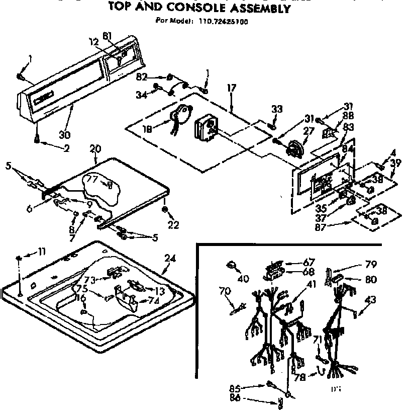 Kenmore 11072425100 top and console assembly diagram