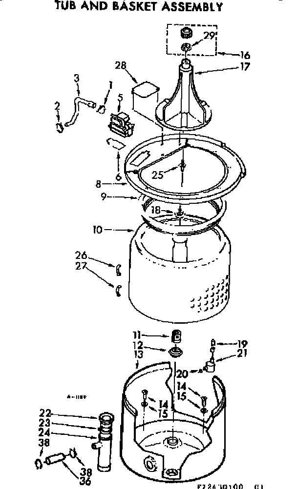 Kenmore 11072430600 tub and basket assembly diagram