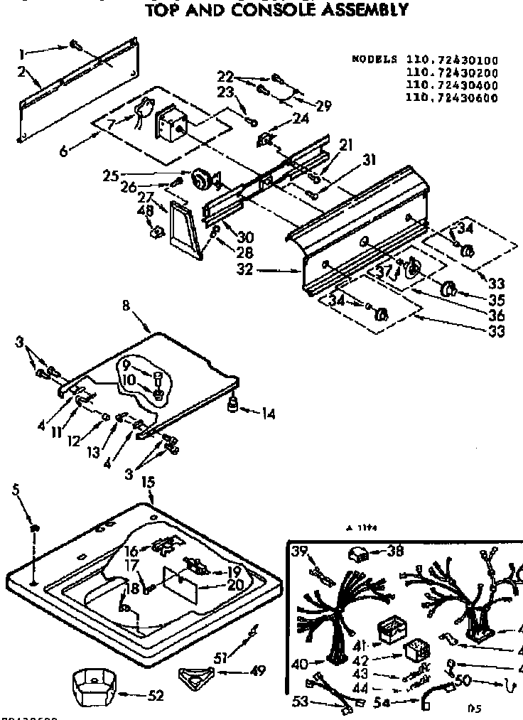 Kenmore 11072430600 top and console assembly diagram