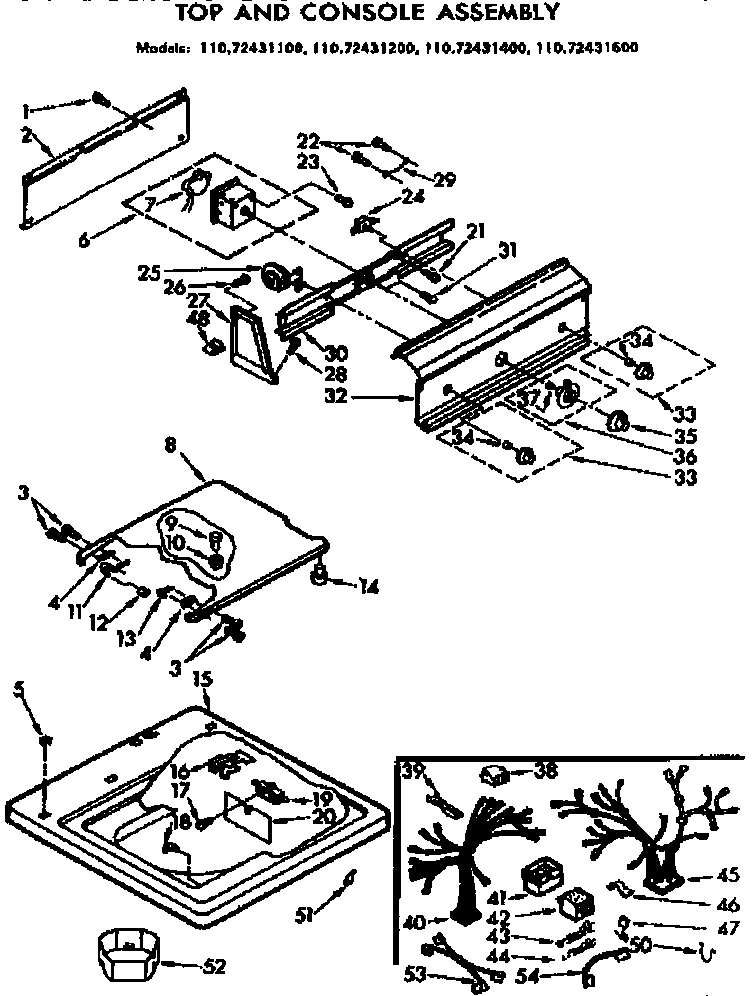 Kenmore 11072431200 top and console assembly diagram