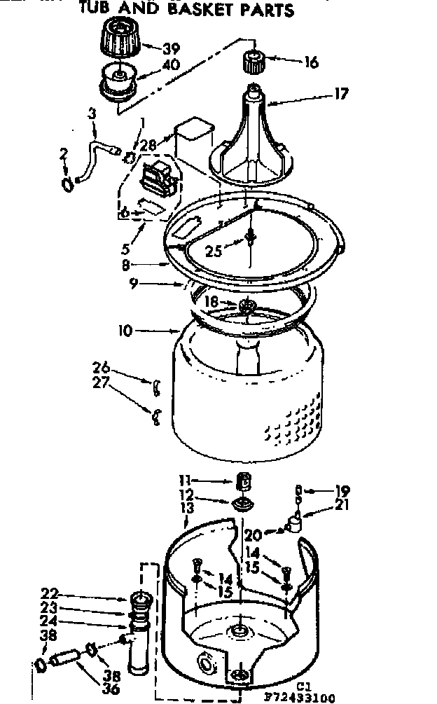 Kenmore 11072433600 tub and basket parts diagram